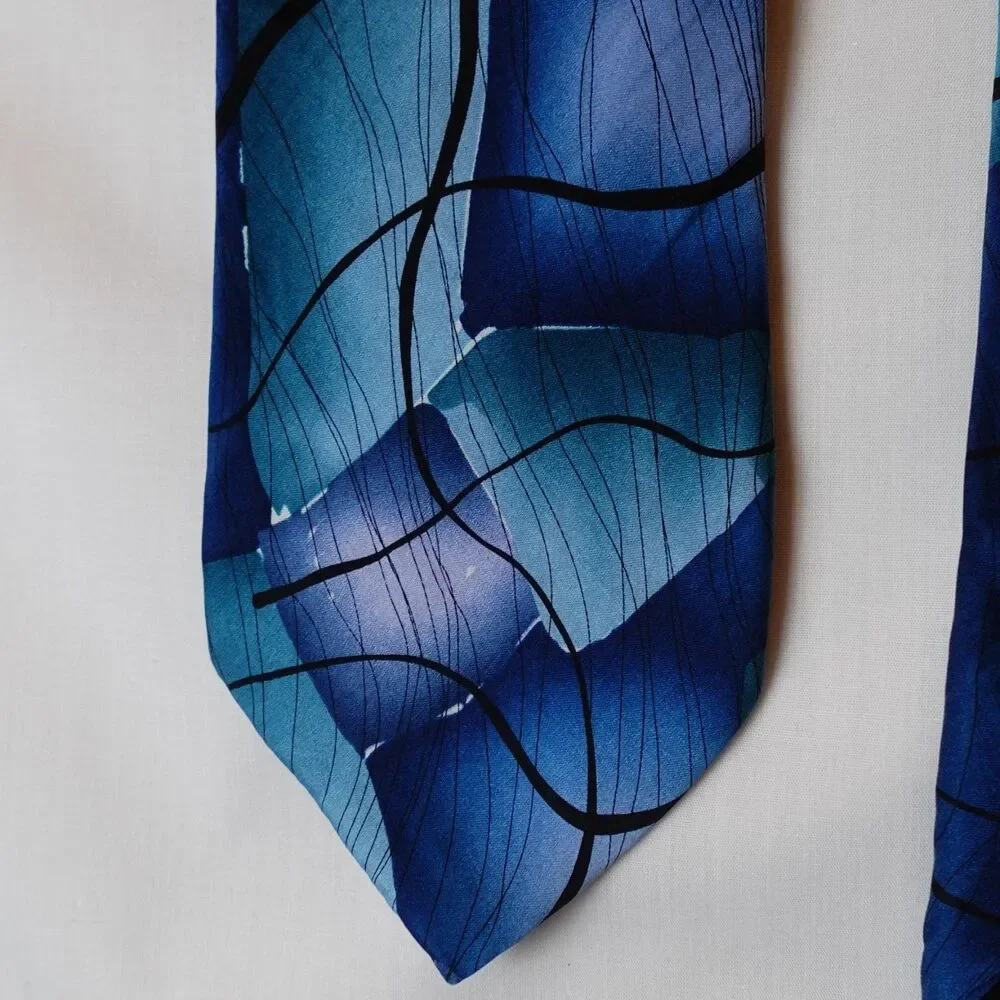 J. Garcia Moon Mountains Col: 51 100% Silk Tie Abstract Art Design Blue Black